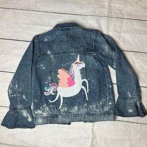 Girls Unicorn & Floral Bleached Jean Jacket Sz 6X